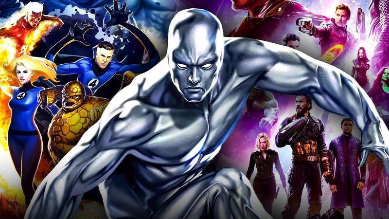 A cover Images With Silver Surfer alongside the Fantastic four, Avengers, and the Guardians of the Galaxy