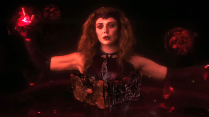 Scarlet Witch studying the Darkhold in WandaVision post-credits scene.
