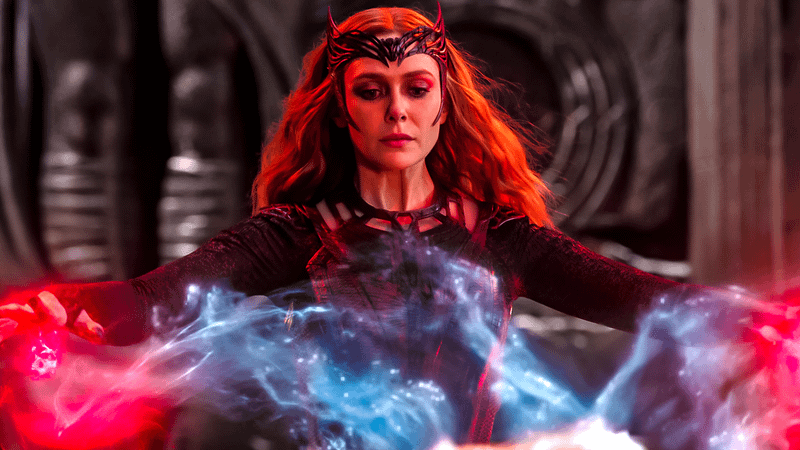 Elizabeth Olsen as Scarlet Witch using powers on Mount Wundagore.
