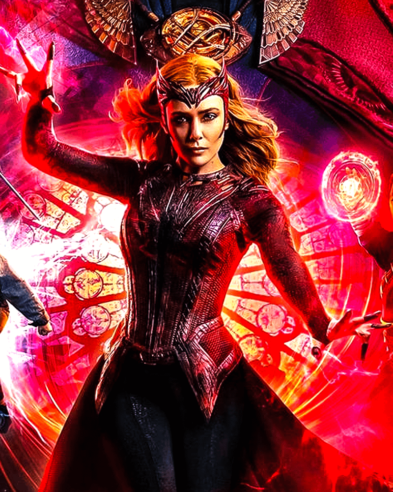 Elizabeth Olsen as Scarlet Witch using her magic in the MCU