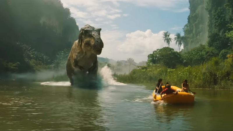 T-Rex in Jurassic World Rebirth raft sequence