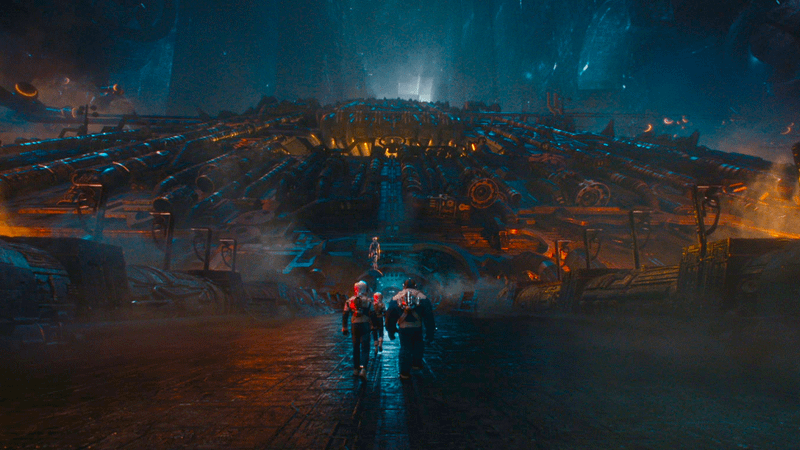 The Fantastic Four walking toward the entrance of the Taa II in The Fantastic Four: First Steps