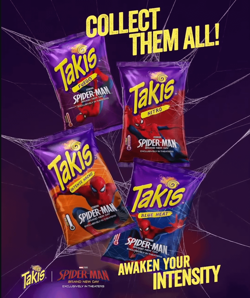 bags of Taki's chips for 'Spider-Man: Brand New Day.'