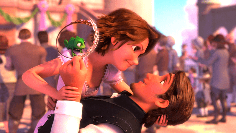 Flynn and Rapunzel at the end of Tangled.