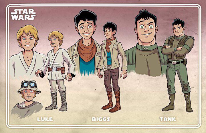 Biggs, Luke Skywalker, and Tank in Tales from the Outer Rim: The Legend of Beggar's Canyon.
