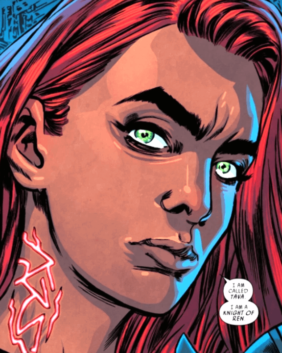 Tava Ren without her helmet in the comics.