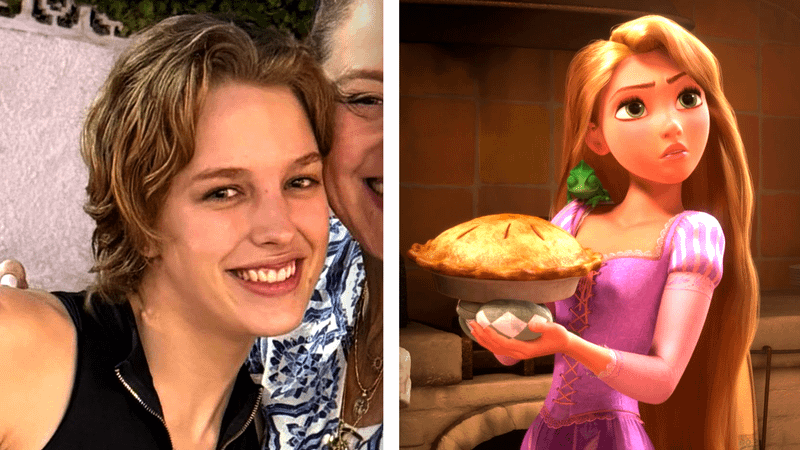 Reagan Croft in Instagram photo, Rapunzel holding a pie in 'Tangled.'