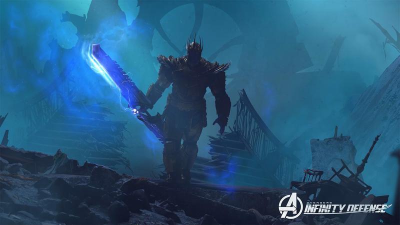 King Thanos wearing a crown and holding a double-bladed sword.