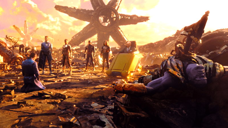 The Illuminati with a defeated Thanos from Doctor Strange in the Multiverse of Madness.