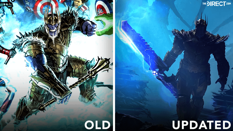The original King Thanos design on the left and the updated design on the right.