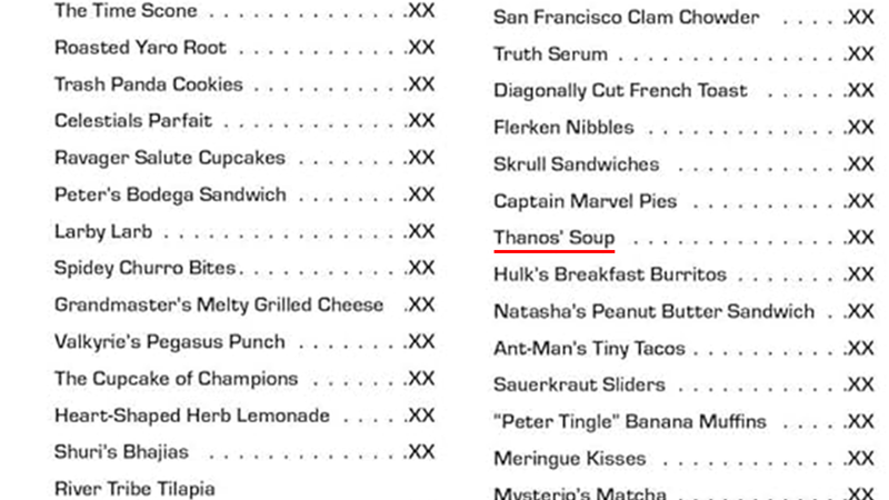 Thanos' Soup in Marvel Studios official cookbook.