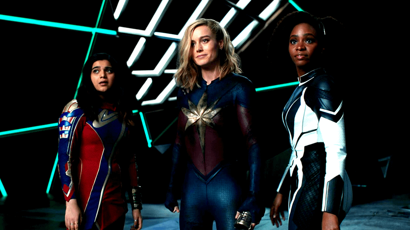 The Marvels heroes, Captain Marvel, Ms Marvel, Monica Rambeau.