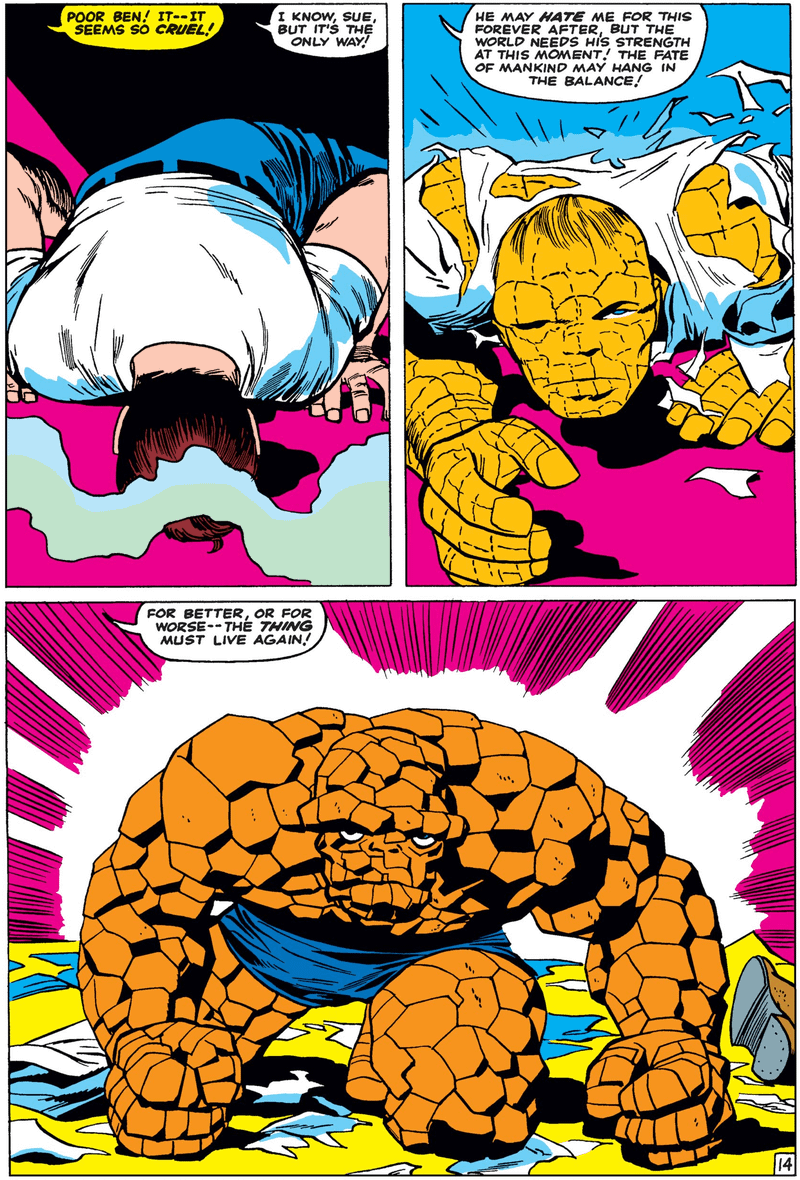 Ben Grimm returning to his form as The Thing in Fantastic Four (1961) #40.