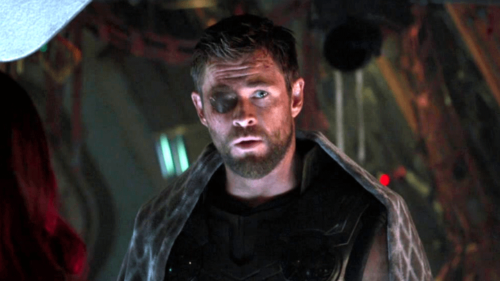 Thor wearing a blanket and an eye patch.