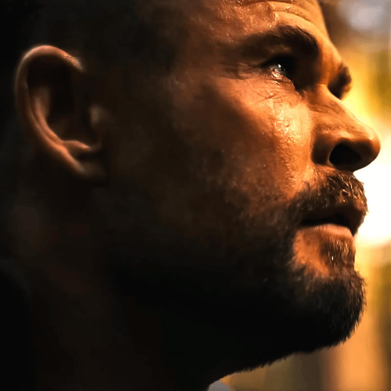 Chris Hemsworth looking emotional as Thor in Avengers: Doomsday.