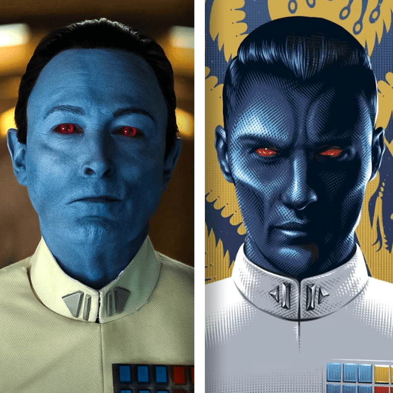 Lars Mikkelsen as Thrawn in Ahsoka vs. Thrawn in Timothy Zahn's novels.
