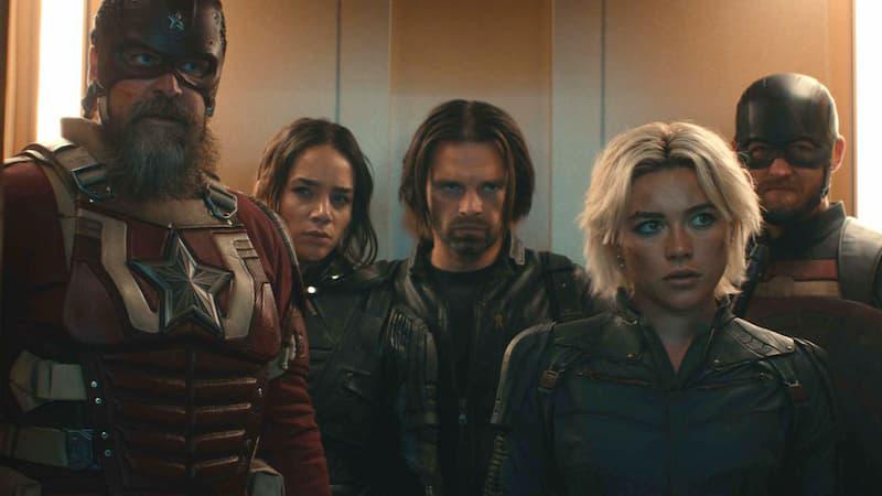Bucky Barnes, Yelena Belova, John Walker, Red Guardian, Taskmaster, and Ghost as Thunderbolts