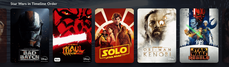 Star Wars Timeline Order section on Disney+ shows Shadowlord's placement.