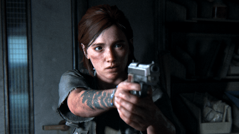 Ellie holding out a gun in The Last of Us Part II