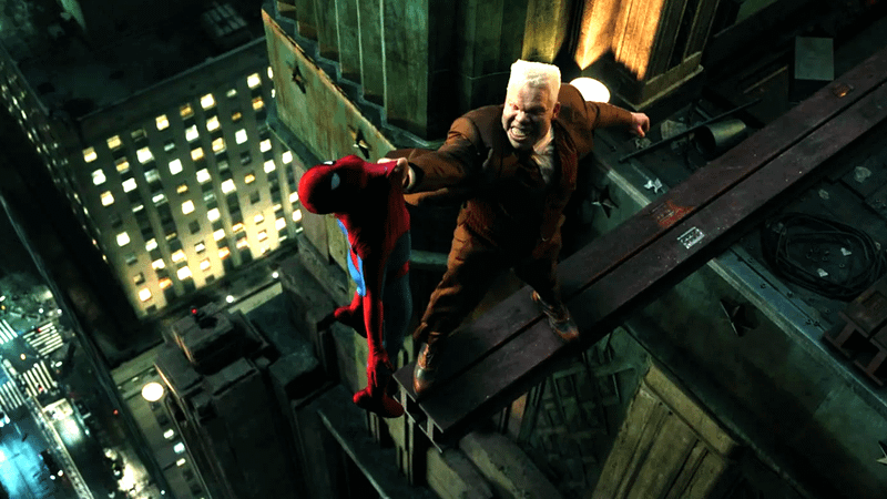 Tombstone dangling Spider-Man in the air.