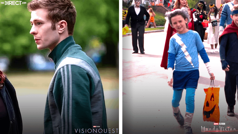 Ruaridh Mollica as Tommy in VisionQuest and Jett Klyne as Tommy in Halloween outfit WandaVision.