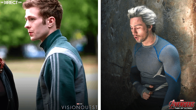 Ruaridh Mollica as Tommy Maximoff and Aaron Taylor-Johnson as Quicksilver.