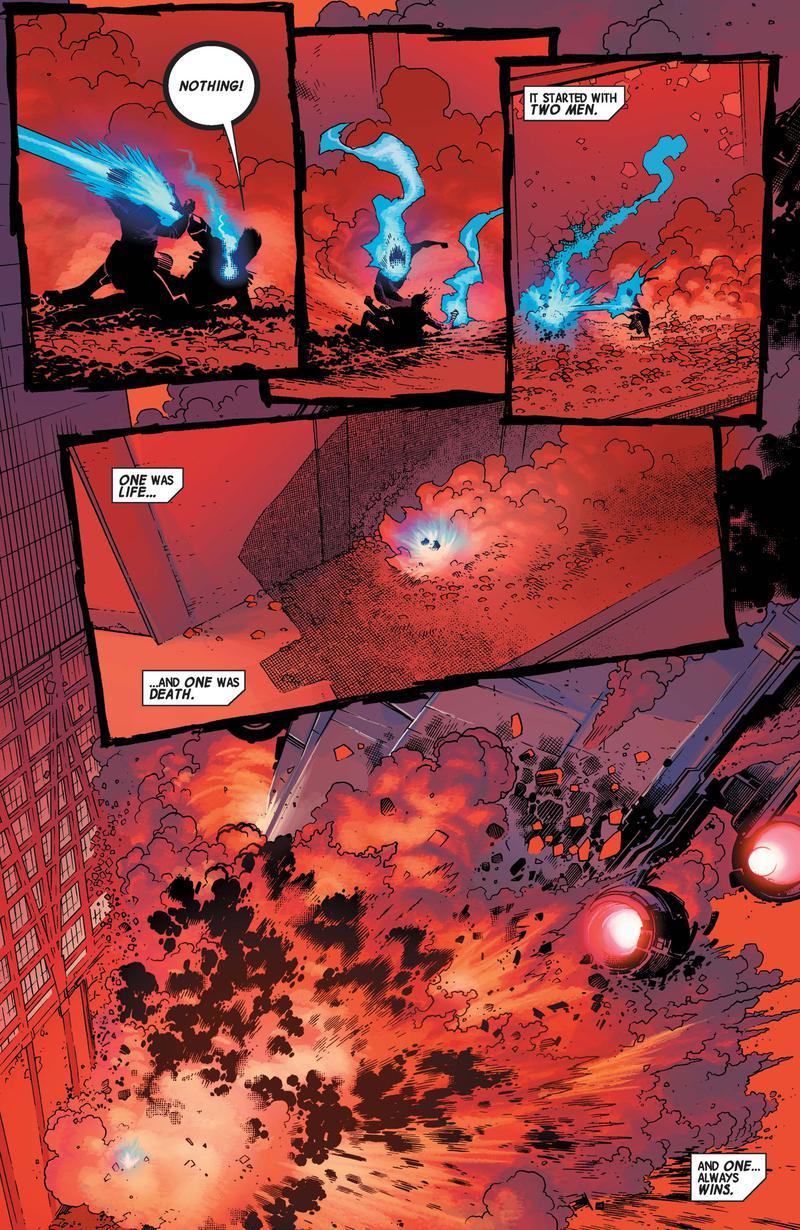 Steve Rogers and Tony Stark fighting each other before a Helicarrier falls on them.