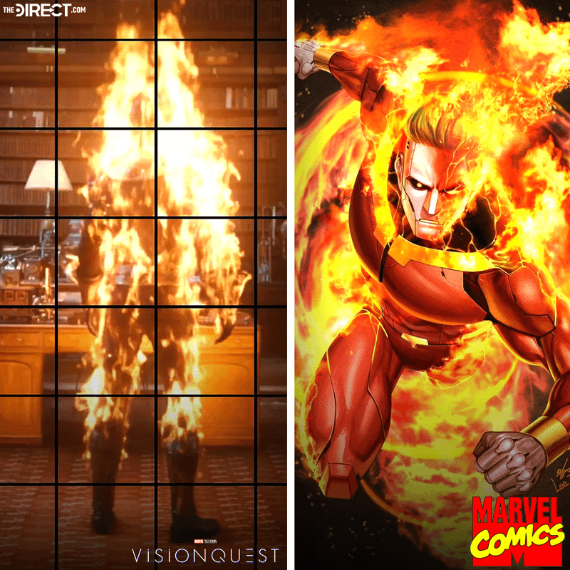 Human Torch in VisionQuest vs Marvel Comics.
