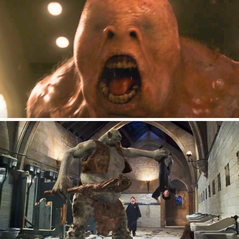 Harry Potter and the Philosopher's Stone, show vs. movies, troll design.