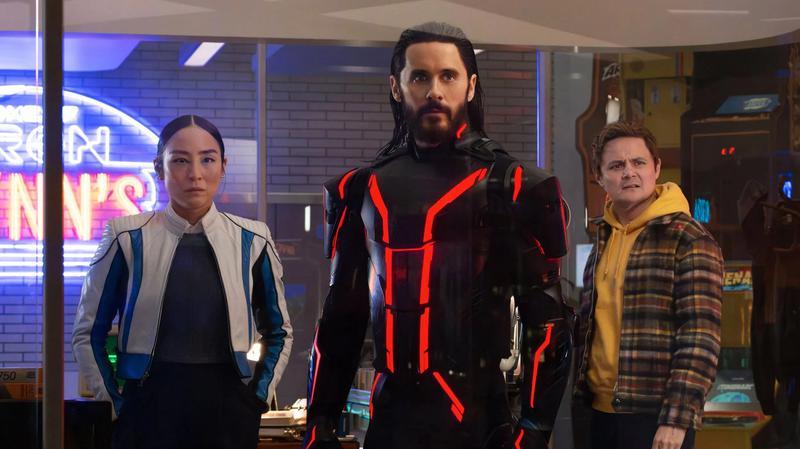 Greta Lee, Jared Leto, and Arturo Castro in Tron: Ares.