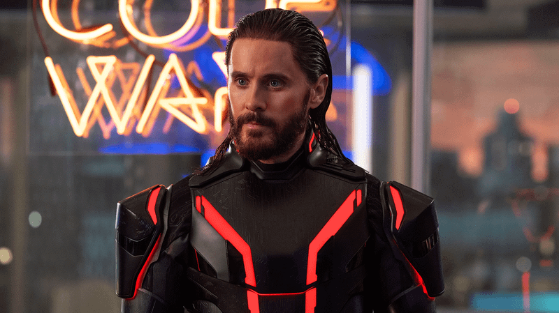 Jared Leto in Tron: Ares in ENCOM office.