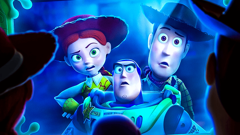 Woody, Buzz, and Jessie in a screen in Toy Story 5