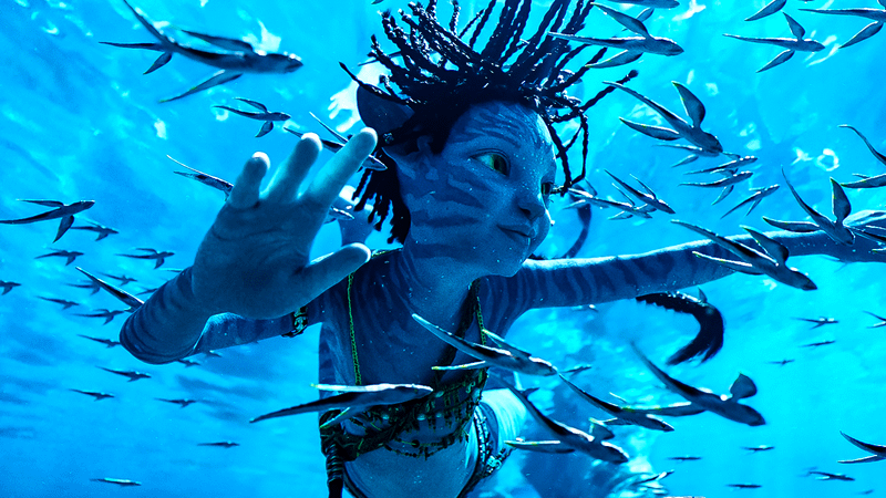 Tuk swimming in Avatar: The Way of Water.