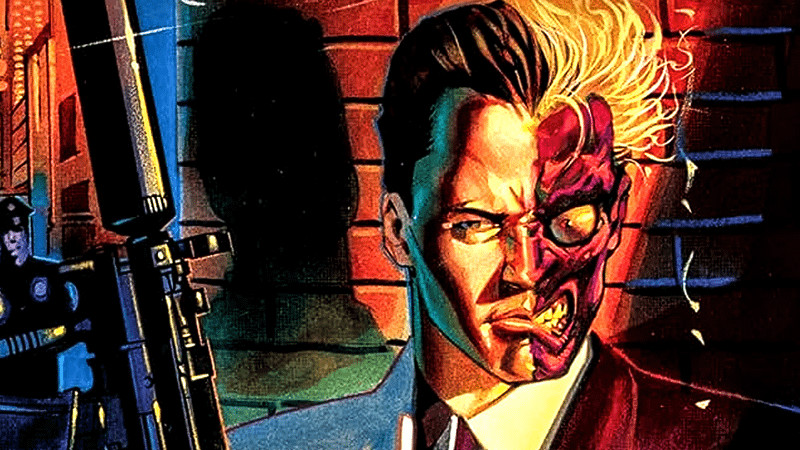 Harvey Dent as the iconic villain Two-Face in DC Comics.