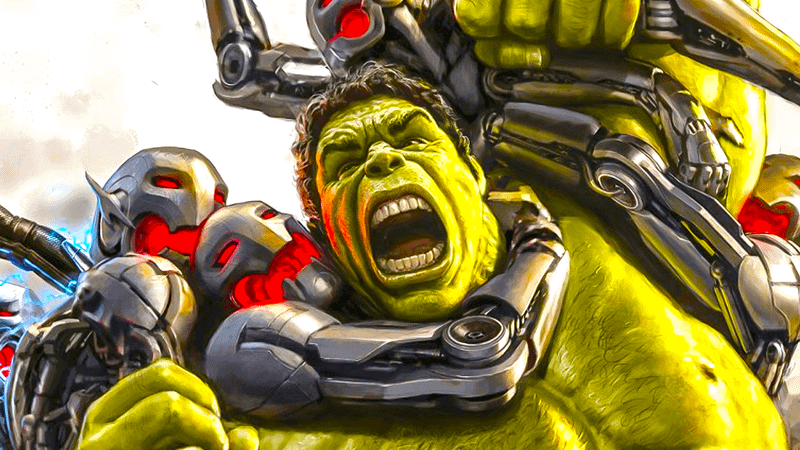 Hulk in battle against Ultron's robot army.