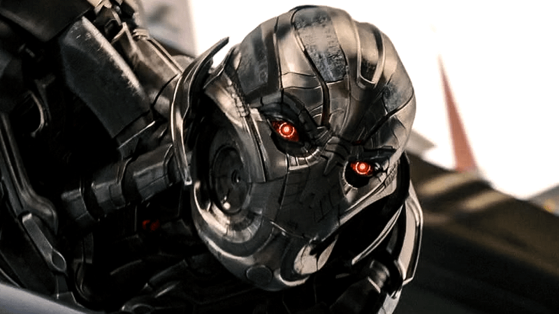 Ultron peering from above in Avengers: Age of Ultron.