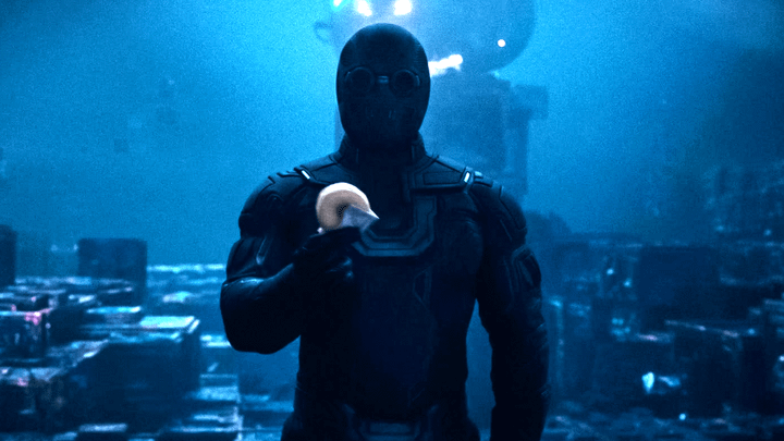 Ultraman holding a doughnut.