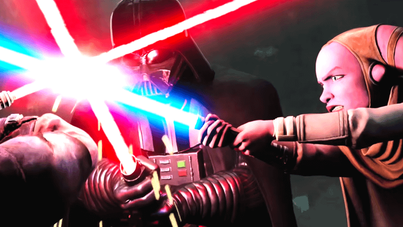 Vader, Maul and Devon fight in Maul - Shadow Lord.