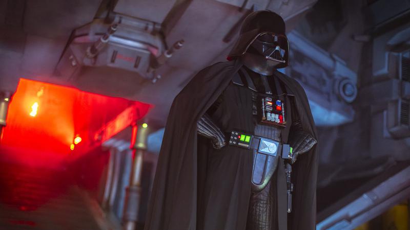 Darth Vader getting off a ship in Galaxy's Edge.