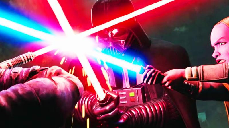 Darth Vader fighting Maul and Devon Izara.