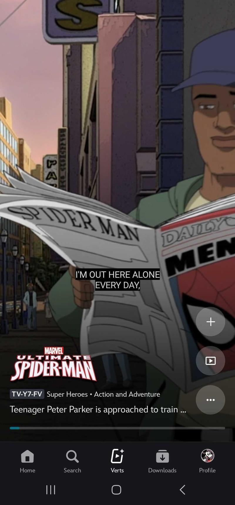 Ultimate Spider-Man features in the Verts section on Disney+.