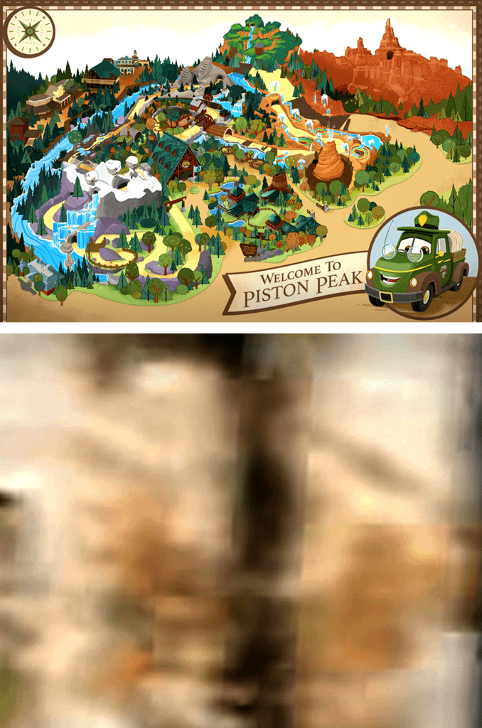Concept art for Piston Peak National Park and a map view of Piston Peak.