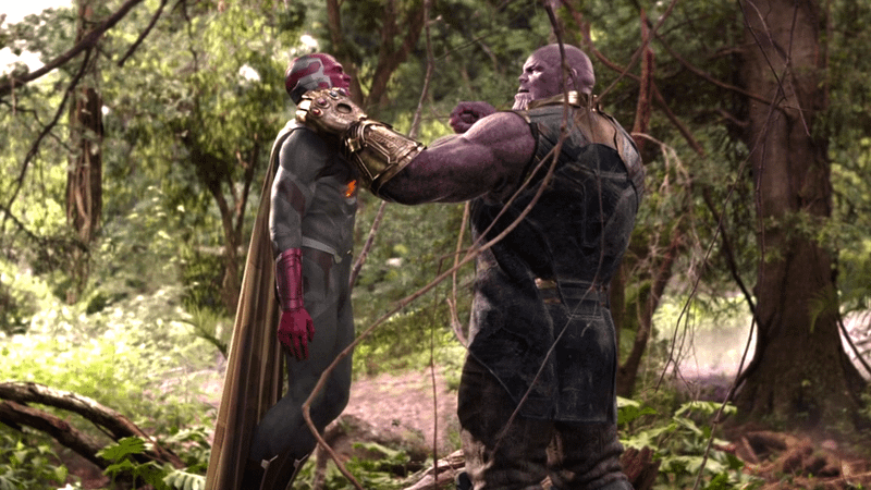 Vision vs. Thanos in Avengers: Infinity War.