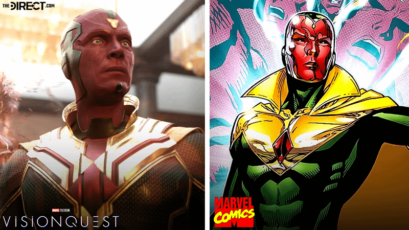 Comparison between Vision's costume in VisionQuest and Young Avengers.