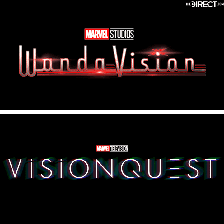 The WandaVision logo on the top and the VisionQuest logo on the bottom.