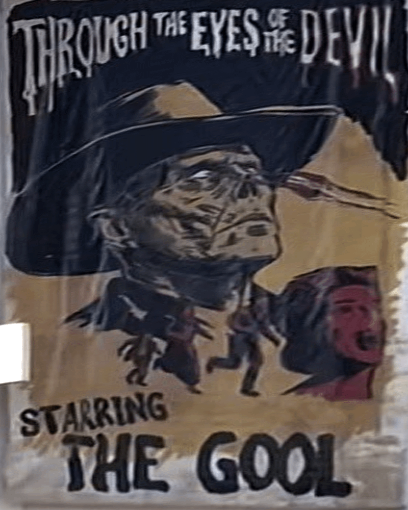 Through the Eyes of the Devil Ghoul Movie poster on Fallout Season 3 set.
