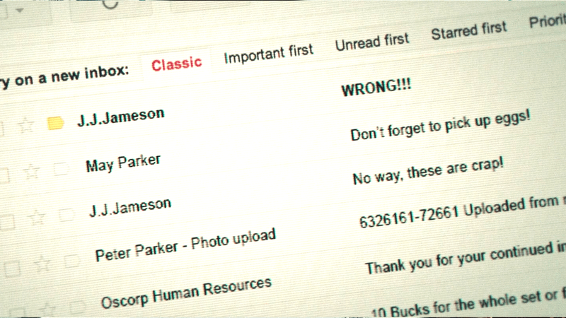 Peter Parker's email from The Amazing Spider-Man 2.