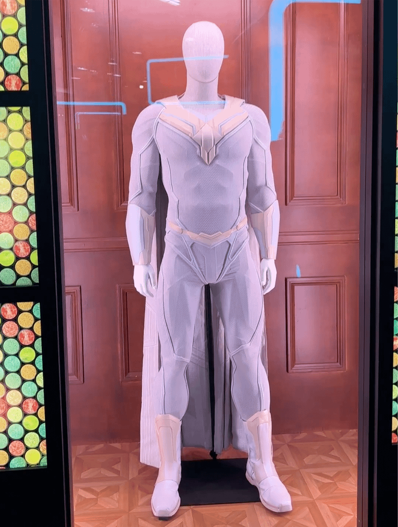 White Vision suit from VisionQuest display at D23 2026.