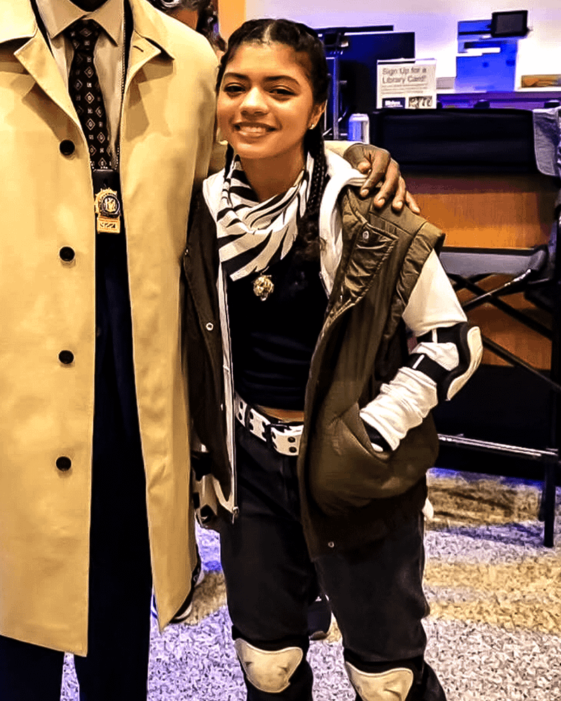 behind-the-scenes photo of Camila Rodriguez as Angela Del Toro in 'Daredevil: Born Again.'