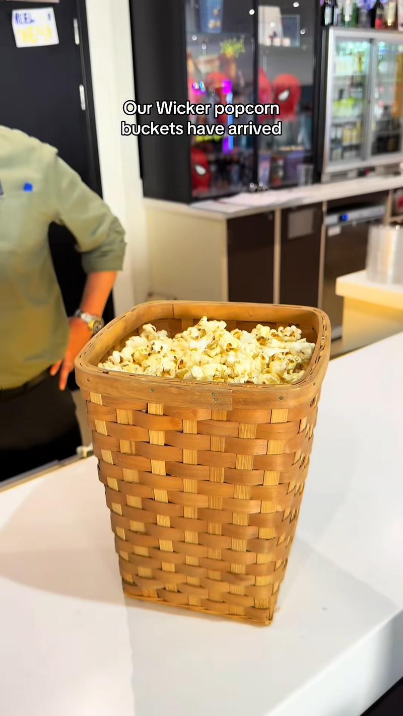 Wicker popcorn bucket TikTok meme.
